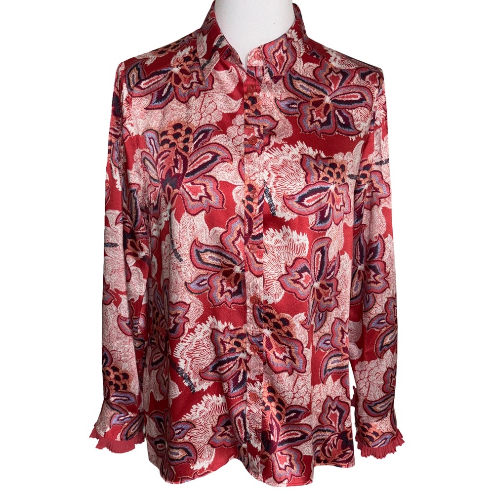 Chico's Red Pink Floral Blouse